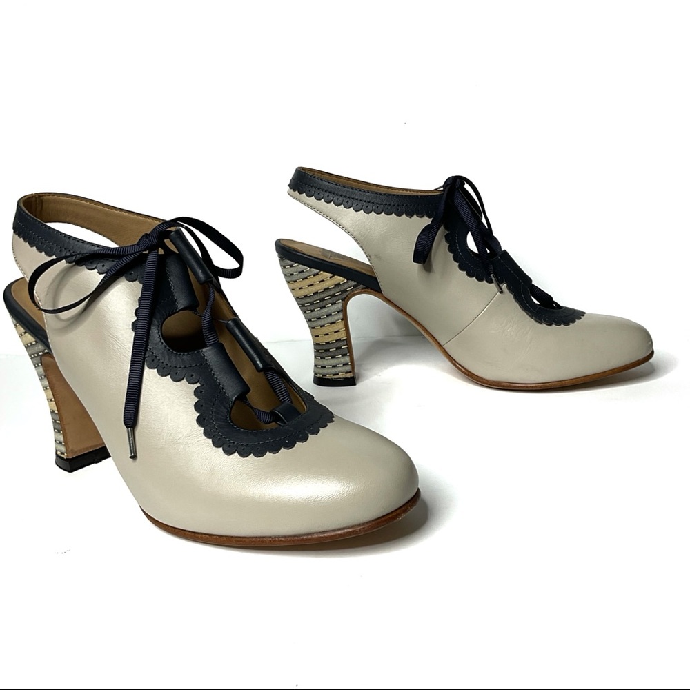 John Fluevog Cream and Black Heels